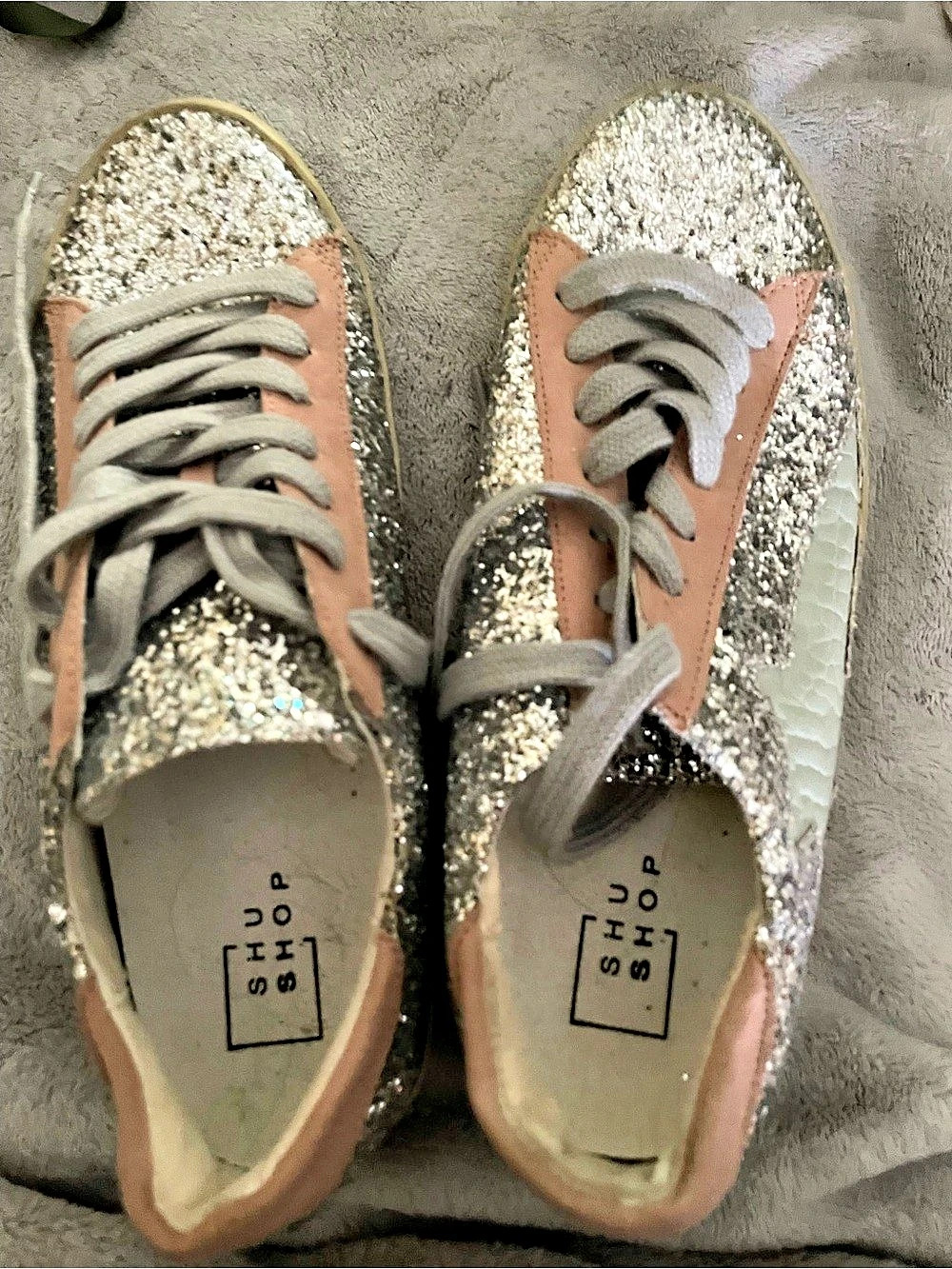 Shu Shop Glitter Sneakers in Silver & Pink